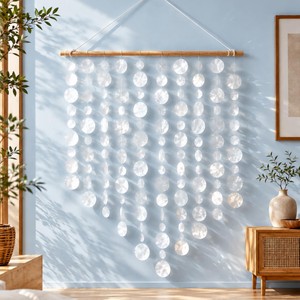 Móvil de Pared de Madera de Mango con Conchas de Capiz |   Esculturas de Medusas Hechas a Mano al por Mayor - Product Image 1