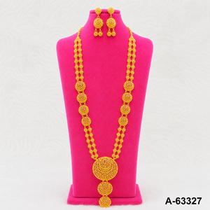 Ensemble de collier long plaqué or pour femmes, bijoux de mariage indiens A-63327 - Product Image 1