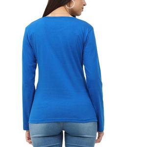 Camiseta de Manga Larga para Mujer, Cuello Redondo, Color Azul Rey, Tejido de Punto, Corte Regular, Informal, para Todas las Temporadas, 100% Algodón, Transpirable, Color Sólido - Product Image 2