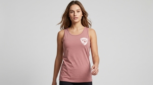 Camiseta sin mangas rosa para mujer con cuello redondo, logo blanco frontal, tejido transpirable, estilo casual - Product Image 3