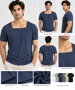 Men's <b>Olive</b> <b>Green</b> Round Neck Short Sleeve <b>T</b>-<b>Shirt</b> Regular Fit Front Logo Formal Nonwoven 100% Cotton Breathable Solid Color - Product Image 2