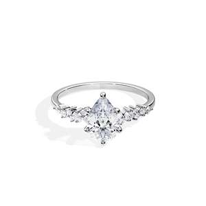 Anillo de compromiso de diamantes talla pera para mujer, oro macizo de 14K, engaste de púas, estilo floral - Product Image 4