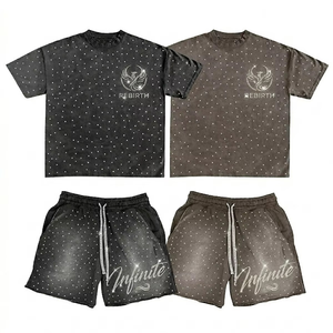 Custom Print Logo Summer 2 Piece Shirt and Shorts Set Tracksuit Acid Wash Two Piece Graphic Plus Size Set for Men - Product Image 1