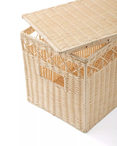 Covered Rattan Storage <b>Basket</b> Natural Woven Organizer For Living Room, Bedroom And Closet Customized OEM Design - Product Image 2