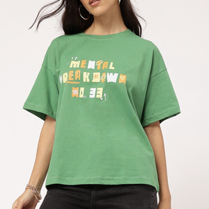 Camiseta holgada de algodón 100% de gran tamaño para mujer, hombros caídos de alta calidad - Product Image 5