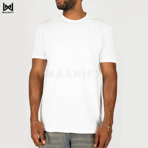 T-shirt en coton blanc épais de haute qualité, surdimensionné, confortable, pour homme, avec impression de logo personnalisé, col côtelé épais, streetwear - Product Image 1