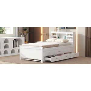 Letto a piattaforma singolo bianco con testiera contenitore, ricarica USB, letto estraibile e 3 cassetti - Product Image 6