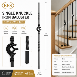 ราวบันไดเหล็กแบบข้อเดียว EFS ขนาด 1/2x44 นิ้ว สีดำเคลือบด้วยผง - Product Image 5