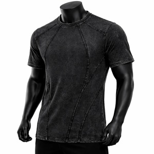 <b>Vintage</b> Washed Panel Seam Ringer Streetwear Short Sleeve T Shirt Customized Premium Feel 300GSM <b>French</b> Terry Breathable T Shirt - Product Image 1