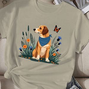 <b>dog</b> with plants and flowers women's comfit t-<b>shirt</b> - Product Image 2