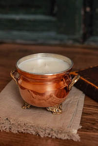 Low-Profile Hammered <b>Copper</b> Candle Jar with Round Brass <b>Knob</b> Lid – Heat-Resistant Decorative Metal Container - Product Image 2