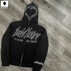 เสื้อสเวตเตอร์ผ้าฝรั่งเศสผ้าคอตตอนหนามีฮู้ดพิมพ์ลายสำหรับผู้ชายวินเทจซักกรด - Product Image 3