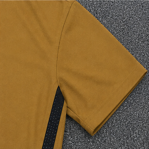 Polo à manches courtes pour homme, couleur unie, séchage rapide, tricoté, style décontracté, jaune moutarde avec empiècements latéraux marine - Product Image 4