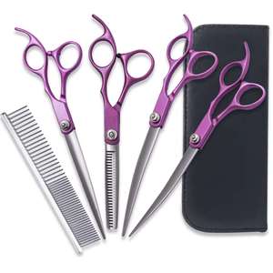 Wholesale Pet Grooming <b>Scissors</b> Set Steel 4 in 1 <b>Dog</b> Cat Hair Thinning Curved Shears Kit - Product Image 1