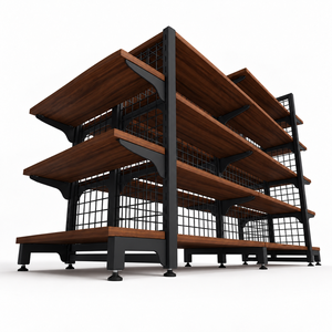 NEWTEK Double-Sided Adjustable Heavy Duty Supermarket Display <b>Shelving</b> <b>Unit</b> 5-Tier <b>Wood</b>-Grain Shelves Wire Mesh Panels - Product Image 1
