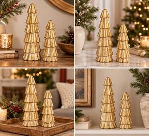 Juego de 2 centros de mesa de madera para árbol de Navidad, decoración para fiestas y cenas, tallados a mano, precio de oferta, personalizados en dorado - Product Image 4