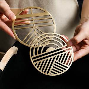 Modern Design Brass Coaster Stainless Steel Coaster Place Mats <b>Dining</b> Mats Metal Engraving Coaster at very low factory price - Product Image 1