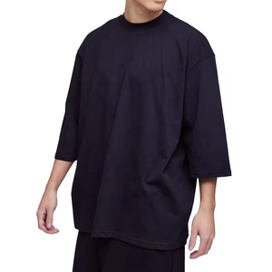 High Quality Men's Oversized Drop Shoulder T-shirts With Custom Logo Heavy Weight Trendy <b>Mock</b> <b>Neck</b> Cotton Sport T Shirt - Product Image 5