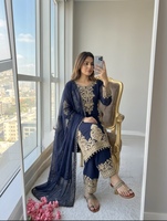 Ensemble Kurti Palazzo Dupatta en Georgette bleu foncé avec broderie de sequins, tenue de soirée élégante, robe ethnique pour femmes