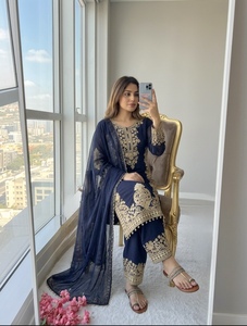 Dark Blue Georgette Sequence Embroidery Long Kurti Palazzo Dupatta <b>Suit</b> Set <b>Fancy</b> Party Wear Ethnic Dress For Women - Product Image 1