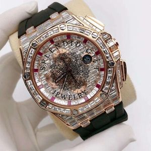Splendide boîtier de montre en diamant 28 mm, mouvement à quartz analogique, mouvement ETA, résistant à l'eau 10 m, cristal saphir, moissanite - Product Image 6