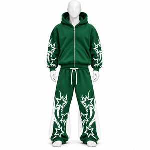 Survêtement unisexe personnalisé avec logo imprimé, effet délavé, style streetwear, en molleton 100 % coton épais, coupe évasée, avec strass – En promotion - Product Image 4