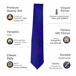 Corbata Pequeña a Cuadros Azules para Hombre |   Corbata Tejida Elegante para Negocios Formales |   Accesorio de Moda Elegante y Delgado para Fiesta de Bodas, Regalo - Product Image 5