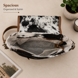 Bolso Bandolera de Cuero Genuino con Pelo de Vaca para Mujer |   Bolso bandolera vintage occidental hecho a mano con correa ajustable - Product Image 4