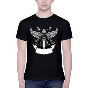 เสื้อยืดแขนสั้นสีดำสำหรับผู้ชาย พิมพ์ลายกราฟิกมอเตอร์ไซค์รูปปีก คอกลม ทรงปกติ ผ้าเจอร์ซีย์คอตตอน สไตล์ลำลอง สตรีทแวร์ - Product Image 3