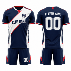 Ensemble de maillots de football personnalisés pour hommes, col en V, manches courtes, polyester respirant, nom de l'équipe imprimé, coupe athlétique toutes saisons - Product Image 1