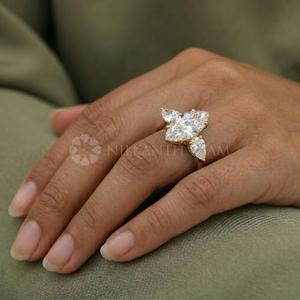 New Design Marquise & Pear Cut <b>Fine</b> Diamond Jewelry Lab Created Diamond <b>Ring</b> in Yellow Gold for Women's from India Supplier - Product Image 4
