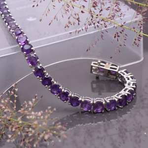 Sterling Silver Amethyst Tennis <b>Bracelet</b> Handmade Gemstone Jewelry Elegant Dainty <b>Bracelet</b> Gift For Women - Product Image 2