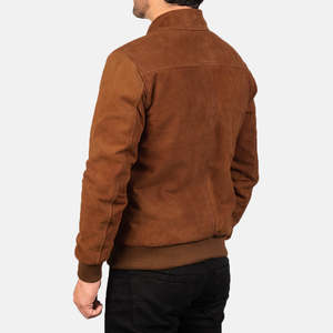 OEM Custom Tan <b>Suede</b> Leather <b>Jacket</b> Waterproof Bomber <b>Jacket</b> Stand Collar Streetwear Zipper Closure Men Winter Cotton Lining - Product Image 2