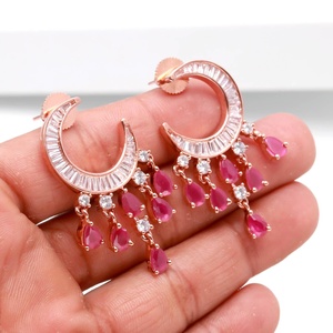 Pendientes de Aro con Rubí, Chapados en Oro Rosa de 14K, Pendientes Delicados con Piedras Preciosas, Joyería para Uso Diario para Mujer, Regalo para Ella - Product Image 3