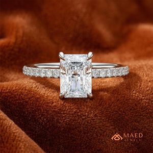 <b>Silver</b> <b>Emerald</b> Cut Moissanite <b>Ring</b> Elegant Womens Engagement Jewelry Luxury Fashion <b>Ring</b> NYC Style Gift - Product Image 4