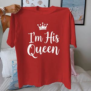Camiseta de Mujer con Cuello Redondo y Estampado Informal de Crown I'm His Queen, 100% Algodón, Ajuste Cómodo - Product Image 4