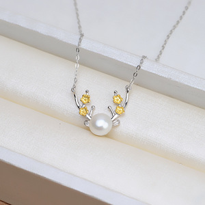Conjunto de Joyería Fina Hecha a Mano en Plata S925, Collar con Colgante de Asta de Ciervo, Cadena para Clavícula y Perlas, Soporte para DIY, Modelo 1338 - Product Image 3