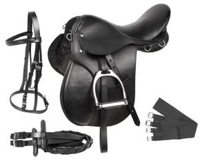TI101OA044 Selle de course robuste en cuir véritable, design personnalisé, avec siège souple, pour l'équitation anglaise de saut d'obstacles, avec arceau en bois - Product Image 1