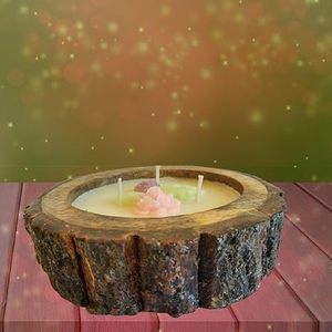 Juego de 4 portavelas para velas de té con forma de tronco de árbol, decoración con temática forestal, estilo rústico y acogedor para cabina. - Product Image 1