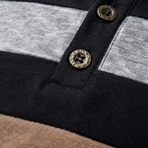 Mens Black Henley Shirt Long Sleeve Color Block T Shirts Fashion Striped Cut Sew Cotton Knit Casual Pullover Tee Shirts - Product Image 2