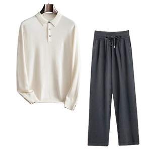 Pull-over polo en maille douce décontracté pour homme, à capuche, 100% coton, coupe-vent, extensible dans les quatre sens, pantalon taille haute, uni, hiver - Product Image 4