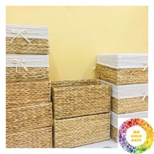 Panier rectangulaire en jacinthe d'eau pour couvercles de pots de plantes, présentoir d'étagère, rangement commercial et accent de décoration rustique pour la maison - Product Image 5