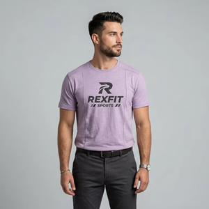 Camiseta de Manga Corta para Hombre REXFIT, Corte Regular, Cuello Redondo, Jersey de Algodón, Transpirable, Ropa Deportiva Informal con Logotipo Estampado en la Parte Delantera - Product Image 1