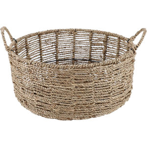 Coastal Farmhouse Organizer Panier de rangement rond en jonc de mer avec poignées - Product Image 1