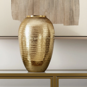 Handmade Golden Aluminum <b>Vase</b> with Horizontal <b>Ribbed</b> Texture Modern Garden Urn <b>Vase</b> in Polished Gold Eco-Friendly & Durable - Product Image 4