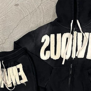 Men Printed Distressed <b>embroidery</b> Hoodie Sweat Suit <b>Sets</b> Sun Fade Oversized Tracksuits for men 100% Cotton For Winter - Product Image 6