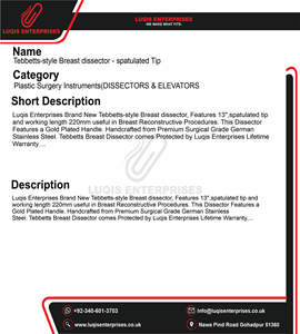 Spatule de dissection mammaire Tebbetts, instrument chirurgical en acier inoxydable pour chirurgie plastique, outil médical de haute qualité - Product Image 5