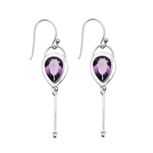 Nikhil Gems NG-033 Trendy Third Party Certified Pear Amethyst <b>Dangle</b> <b>Earrings</b> Handmade Sterling <b>Silver</b> 925 Gemstone Jewelry - Product Image 5