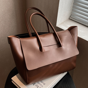 Bolso Tote Minimalista de Cuero Genuino Clásico, Color Sólido, Parte Superior Abierta, Uso Diario, Bolso de Mano para Mujer, Todas las Temporadas, Marrón - Product Image 6