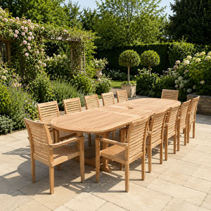 Conjunto de Muebles de Jardín de Madera de Teca de Primera Calidad, Mesa de Comedor para Patio, Asientos para Varias Personas - Product Image 1
